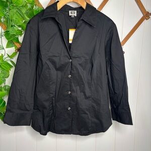 NWT ANNE KLEIN Womens Black 3/4 Sleeve V Neck Button Up Top Size: Small
